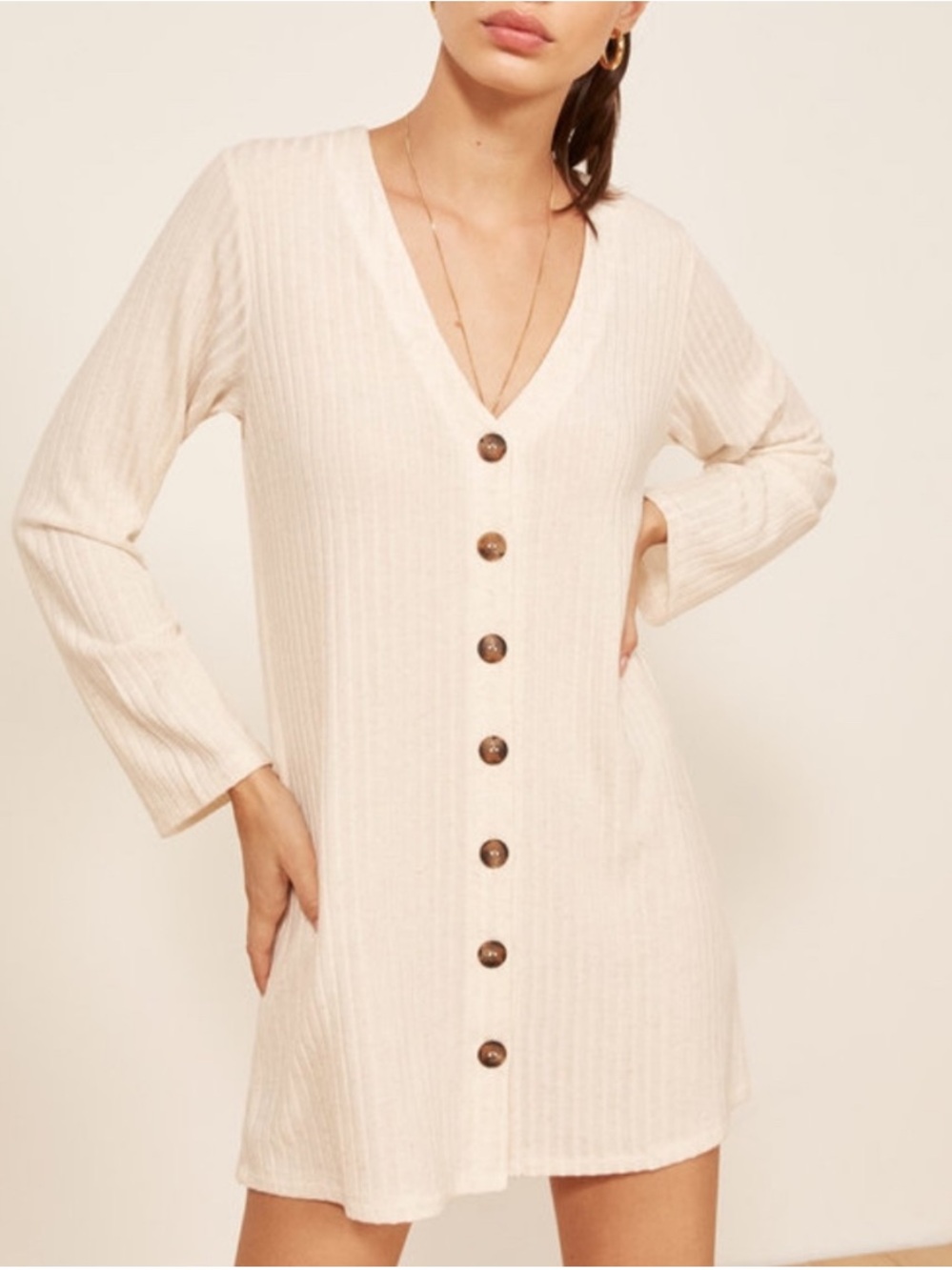 Reformation Maine Button Front Long Sleeve Mini Dress